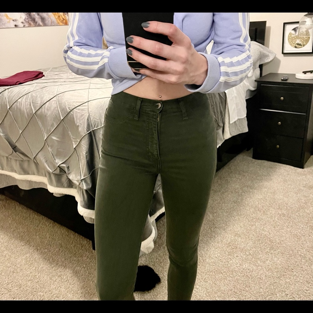 Fashion Nova womens high waisted dark green skinny jeans